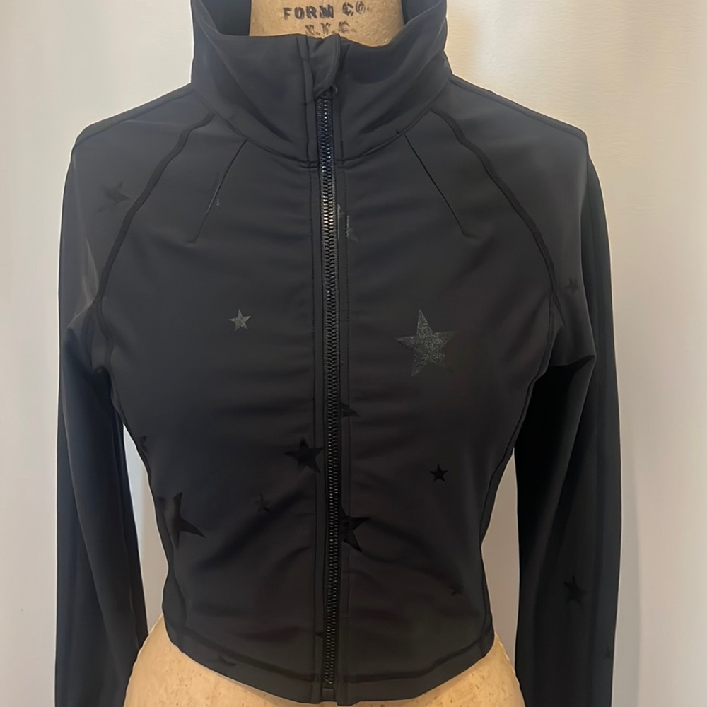 Black Cropped Zip Cardigan Star Detail Style Vine M